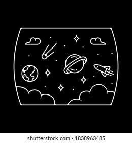 Outer Space Illustration. Outer Space Line Art With White Outline Color. Illustration Design For Apparel Products, Mugs And Wall Posters