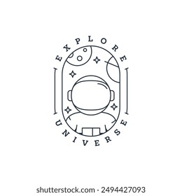 outer space illustration line art label or badge, design is suitable for t shirt, sticker or other printing need