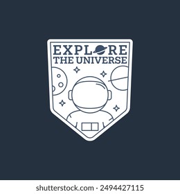 outer space illustration line art label or badge, design is suitable for t shirt, sticker or other printing need