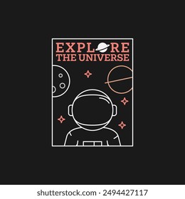 outer space illustration line art label or badge, design is suitable for t shirt, sticker or other printing need