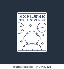 etiqueta o insignia del arte de la línea de la ilustración del espacio exterior, el diseño es conveniente para la camiseta, la etiqueta engomada u otra necesidad de la impresión