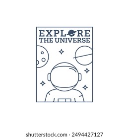 outer space illustration line art label or badge, design is suitable for t shirt, sticker or other printing need