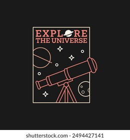 outer space illustration line art label or badge, design is suitable for t shirt, sticker or other printing need