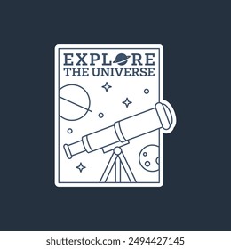 outer space illustration line art label or badge, design is suitable for t shirt, sticker or other printing need