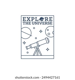 outer space illustration line art label or badge, design is suitable for t shirt, sticker or other printing need