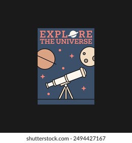 outer space illustration line art label or badge, design is suitable for t shirt, sticker or other printing need
