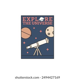 outer space illustration line art label or badge, design is suitable for t shirt, sticker or other printing need