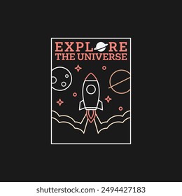 outer space illustration line art label or badge, design is suitable for t shirt, sticker or other printing need