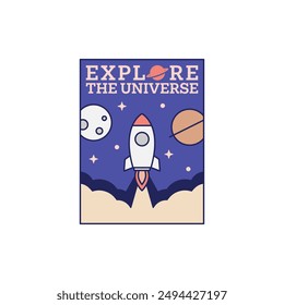 outer space illustration line art label or badge, design is suitable for t shirt, sticker or other printing need