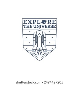 outer space illustration line art label or badge, design is suitable for t shirt, sticker or other printing need
