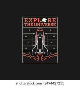 Outer Space Illustration Linie Art Label oder Abzeichen, Design ist für T-Shirt, Aufkleber oder andere Druckbedürfnisse geeignet