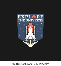 etiqueta o insignia del arte de la línea de la ilustración del espacio exterior, el diseño es conveniente para la camiseta, la etiqueta engomada u otra necesidad de la impresión