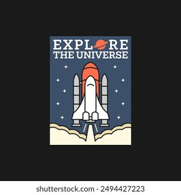 etiqueta o insignia del arte de la línea de la ilustración del espacio exterior, el diseño es conveniente para la camiseta, la etiqueta engomada u otra necesidad de la impresión