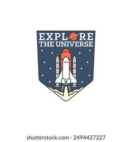etiqueta o insignia del arte de la línea de la ilustración del espacio exterior, el diseño es conveniente para la camiseta, la etiqueta engomada u otra necesidad de la impresión