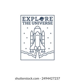 outer space illustration line art label or badge, design is suitable for t shirt, sticker or other printing need