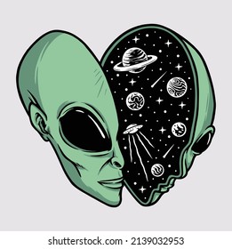 Outer Space Inside An Alien Head Illustration