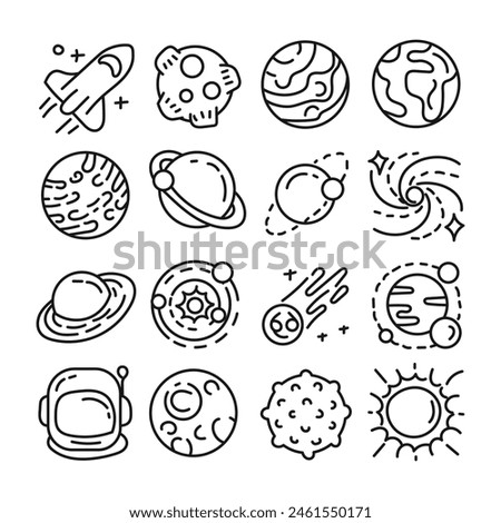 outer space instrument planet sun moon rocket astronaut outline design