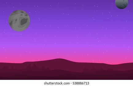 Outer space landscape with mountain silhouettes