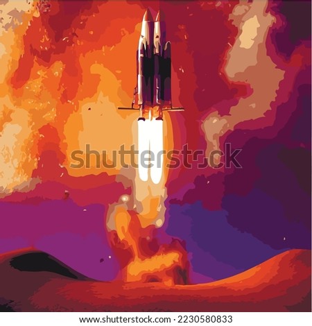 The outer space launch system takes off. Vector illustration , astronomy, space exploration, colonization of Mars. Space adventure. First colonies. Terraforming. Modern flat design. Stock photo © 
