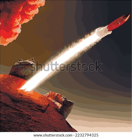 The outer space launch system takes off. Vector illustration , astronomy, space exploration, colonization of Mars. Space adventure. First colonies. Terraforming. Modern flat design. Stock photo © 