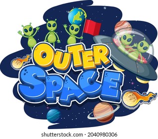 Outer Space logo with aliens and ufo illustration