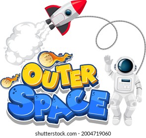 Logo del espacio ultraterrestre con ilustración de nave espacial y astronauta