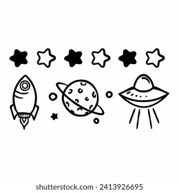 outer space material in black outline illustration style