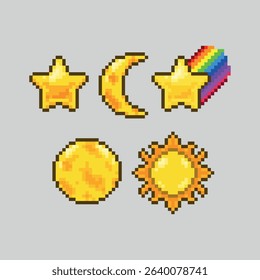Outer space object icons, pixel art