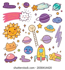 Outer Space Object Kawaii Doodle Set