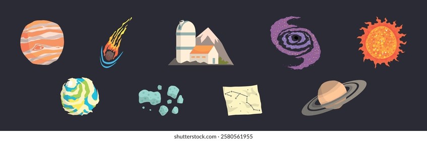 Outer Space Object and Planet Vector Set