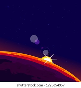 Outer space planet with stars vector illustration, Cute flat style template with Stars in Outer space