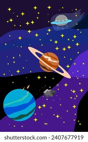 Außenbereich. Planeten. Sterne. Raumschiffe. Raum. Illustration. Illustrat3.