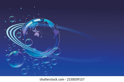 Outer space with a popping bubble earth drifting in the air