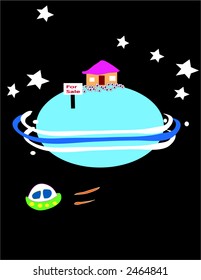Outer space real estate cartoon illustration