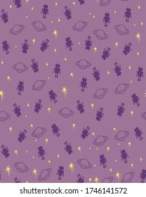 outer space, robots, planets, stars. vector seamless pattern. wall paper.