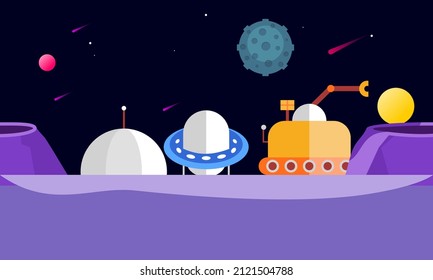 Weltraum mit Satelliten, Raketen und Planeten zur Illustration