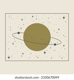 Outer space with saturn planet illustration card