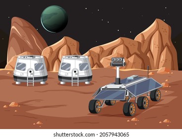 Outer space scene with space station illustration