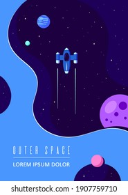 Outer Space, Science, Astronomy and Astrophysich Concept Design. Flyer, Magazine, Poster, Book Cover Template. Flat Style Vector Illustration