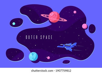 Outer Space, Science, Astronomy and Astrophysich Concept Banner Template Design. Flat Style Vector Illustration