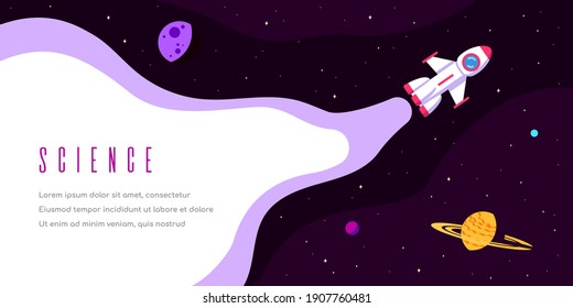 Outer Space, Science, Astronomy and Astrophysich Concept Banner Template Design. Flat Style Vector Illustration