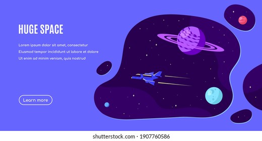 Outer Space, Science, Astronomy and Astrophysich Concept Banner Template Design. Flat Style Vector Illustration