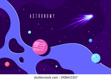 Outer Space, Science, Astronomy and Astrophysich Concept Banner Template Design. Flat Style Vector Illustration