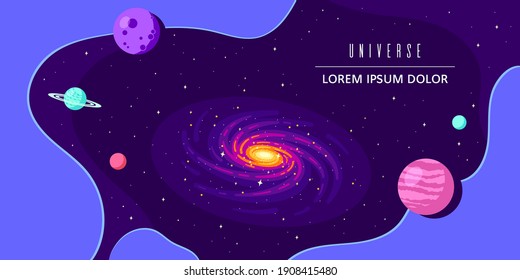 Outer Space, Science, Astronomy and Astrophysich Concept Banner Template Design. Flat Style Vector Illustration