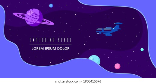 Outer Space, Science, Astronomy and Astrophysich Concept Banner Template Design. Flat Style Vector Illustration