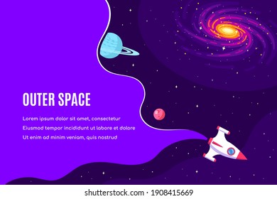 Outer Space, Science, Astronomy and Astrophysich Concept Banner Template Design. Flat Style Vector Illustration