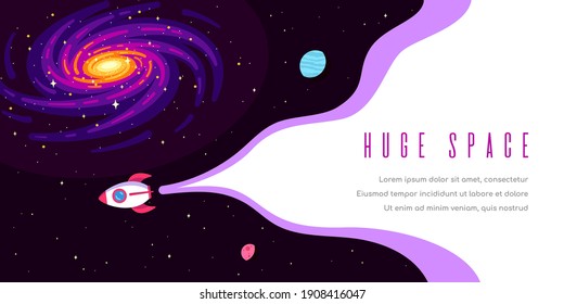 Outer Space, Science, Astronomy and Astrophysich Concept Banner Template Design. Flat Style Vector Illustration