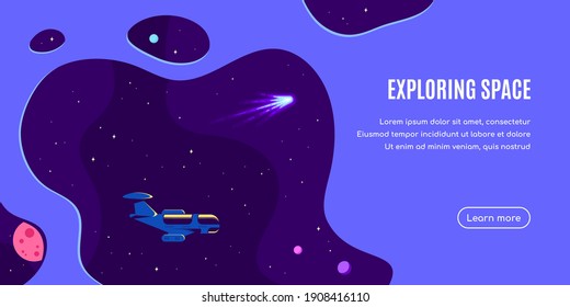 Outer Space, Science, Astronomy and Astrophysich Concept Banner Template Design. Flat Style Vector Illustration