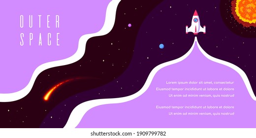 Outer Space, Science, Astronomy and Astrophysich Concept Banner Template Design. Flat Style Vector Illustration