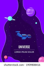 Outer Space, Science, Astronomy and Astrophysich Concept Design. Flyer, Magazine, Poster, Book Cover Template. Flat Style Vector Illustration